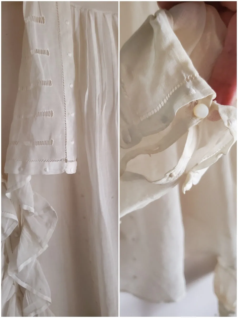 10s Antique Blouse in Cream - sm, med, lg