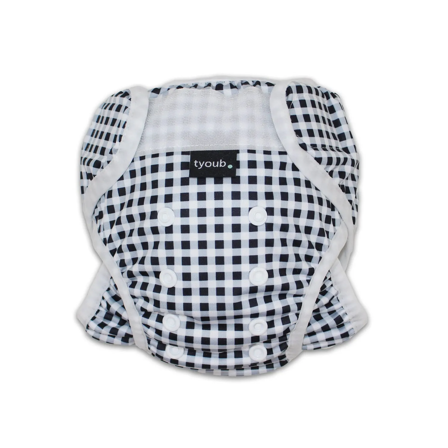 Adjustable Reusable Swim Nappy and Wet Bag - Black White Gingham Check