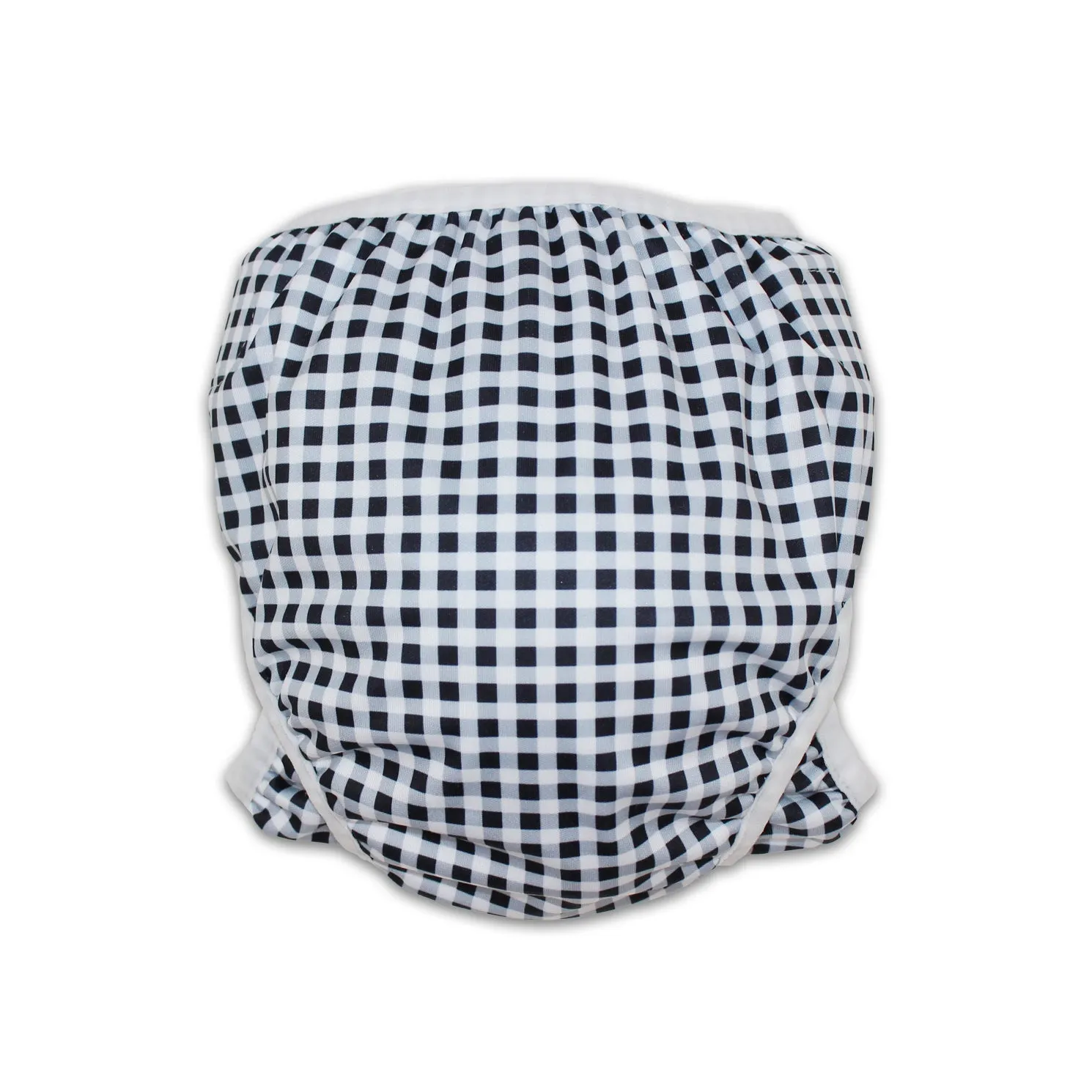 Adjustable Reusable Swim Nappy and Wet Bag - Black White Gingham Check