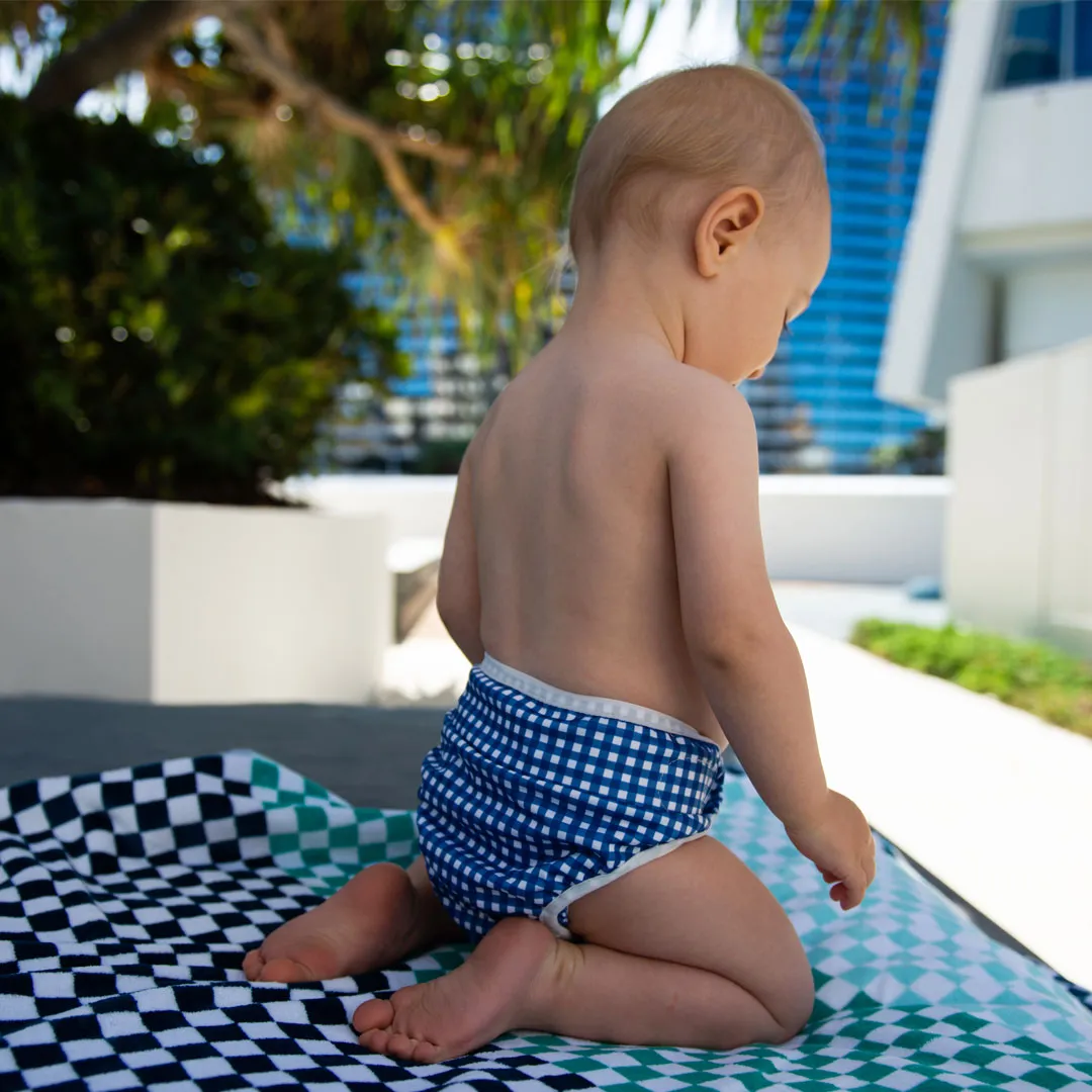 Adjustable Reusable Swim Nappy and Wet Bag - Blue Gingham Check