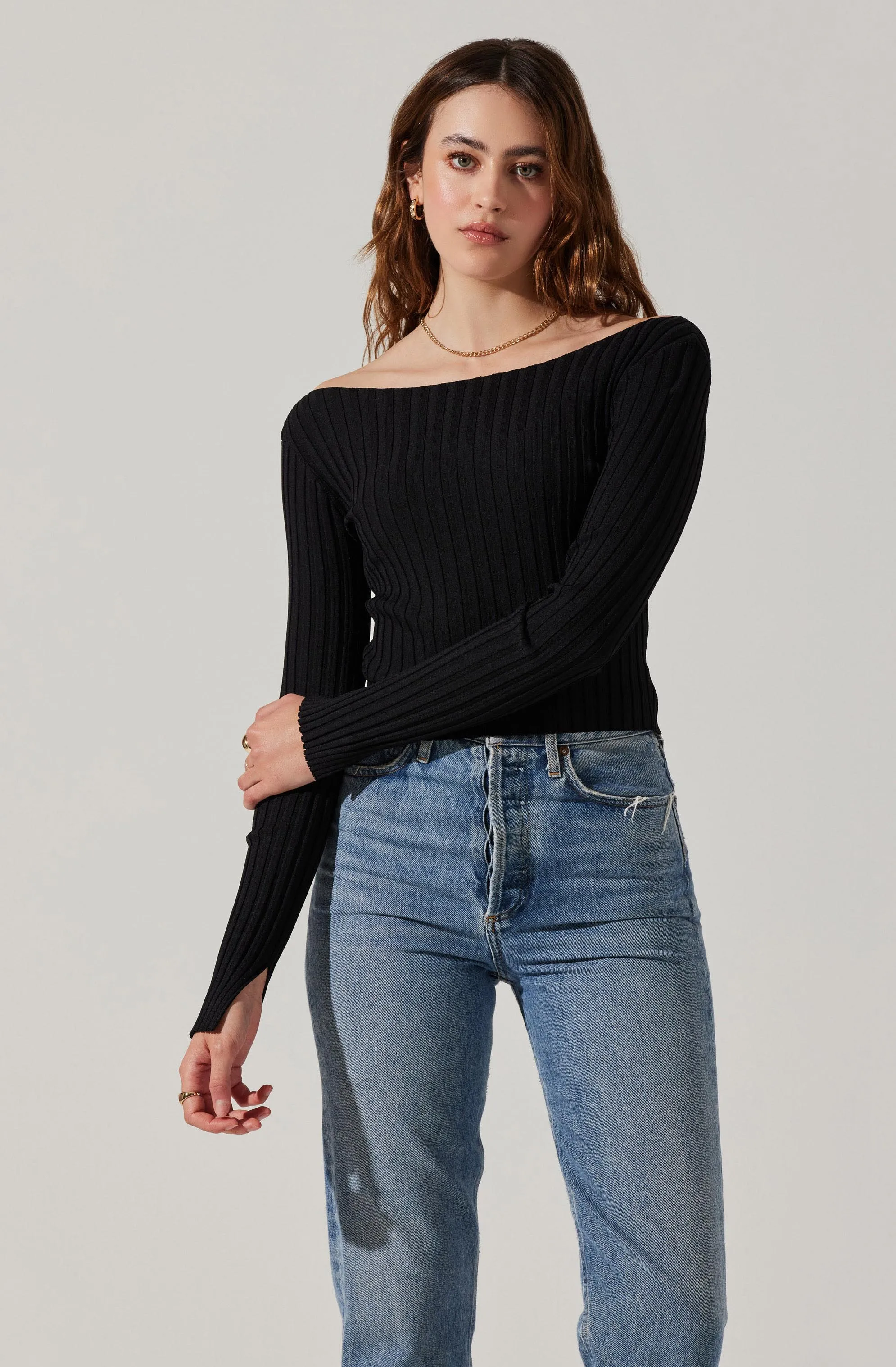 Alessandra Ribbed Off Shoulder Sweater