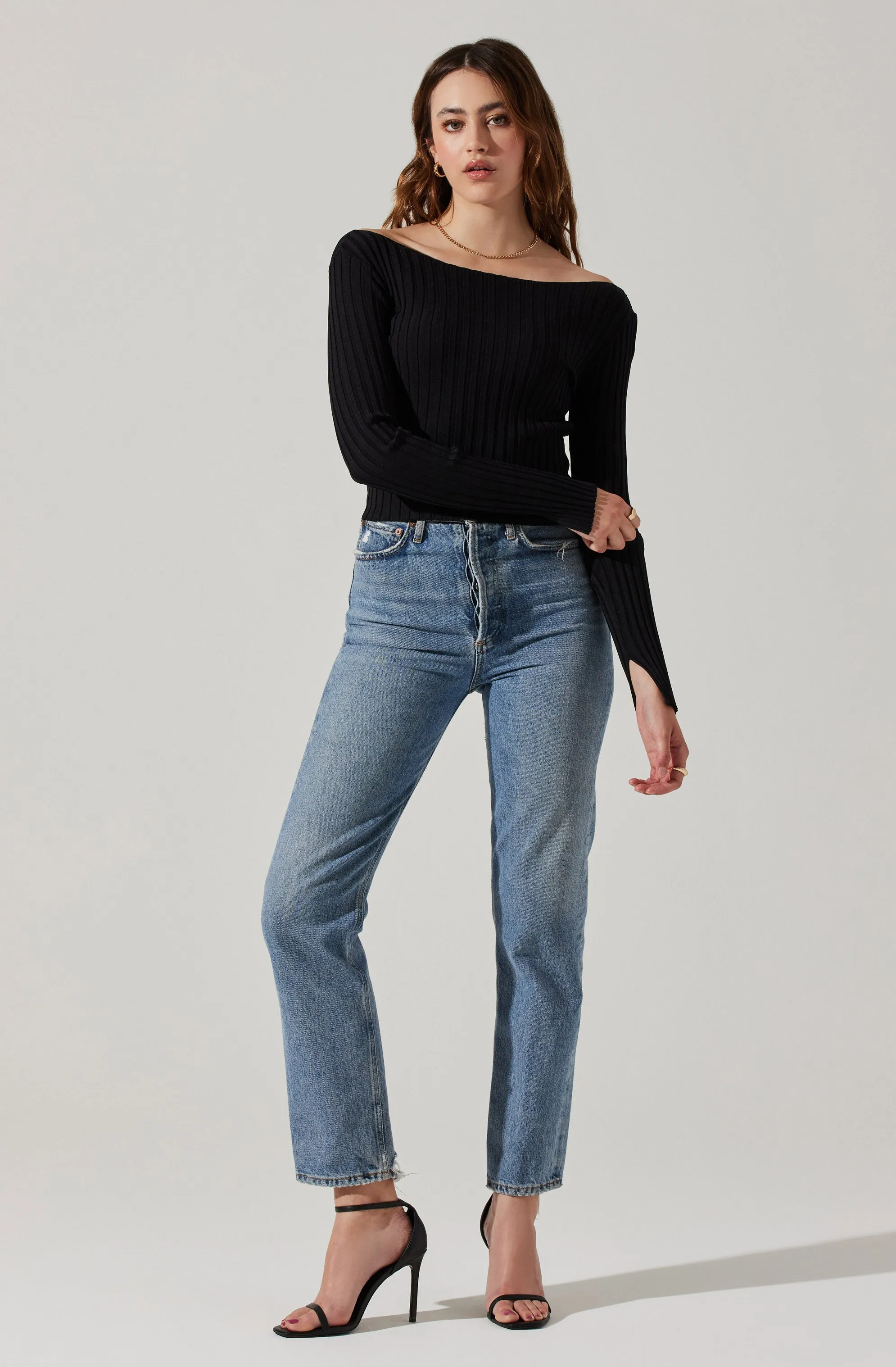 Alessandra Ribbed Off Shoulder Sweater