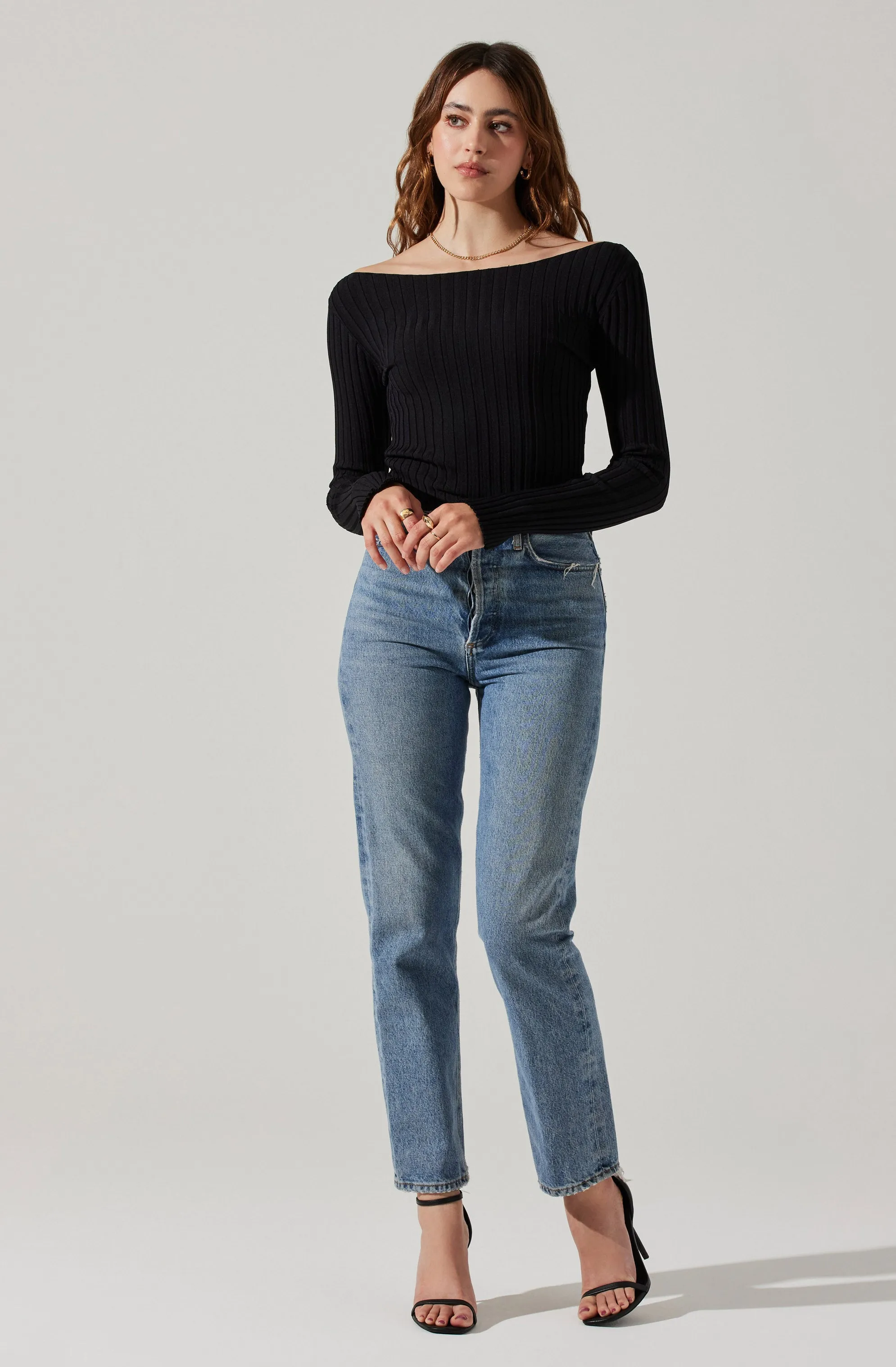 Alessandra Ribbed Off Shoulder Sweater