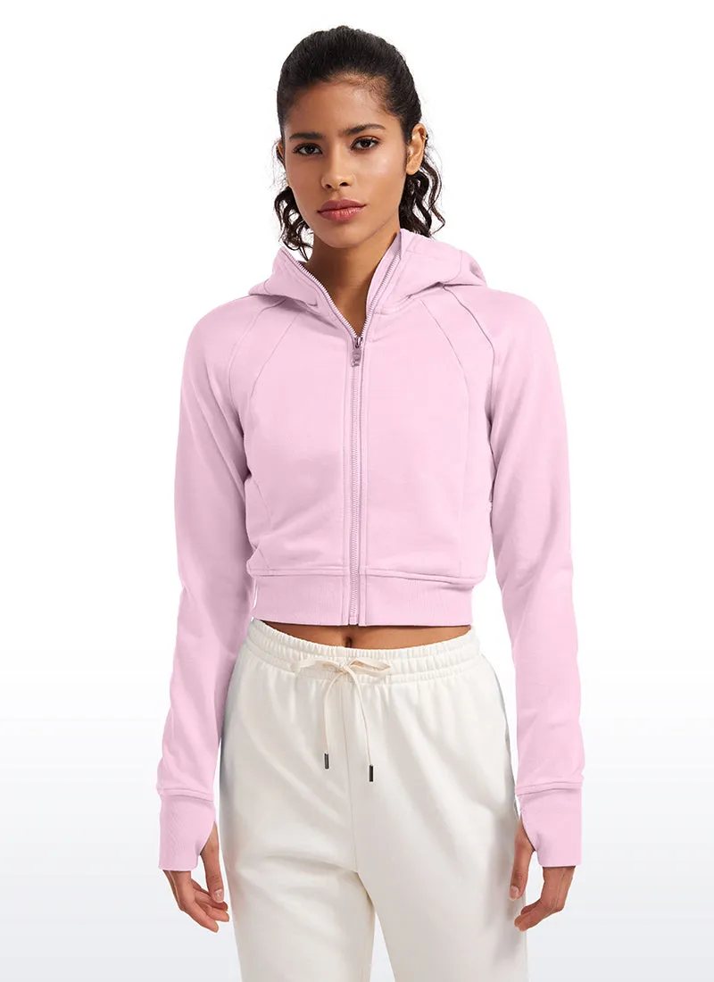 Amenity Cropped Full Zip Hoodies with Thumb Holes