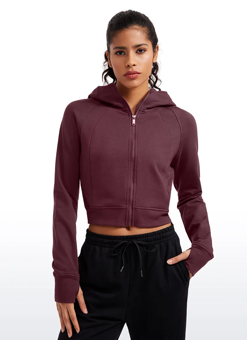 Amenity Cropped Full Zip Hoodies with Thumb Holes