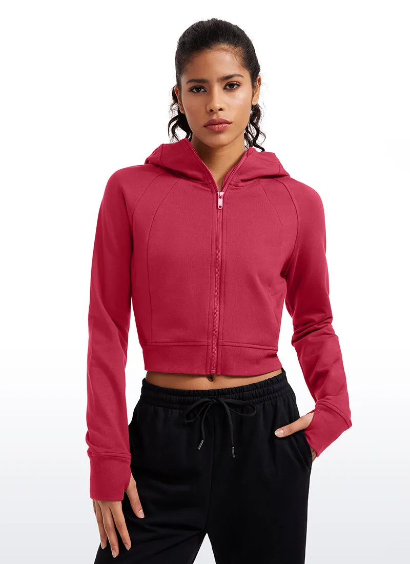 Amenity Cropped Full Zip Hoodies with Thumb Holes