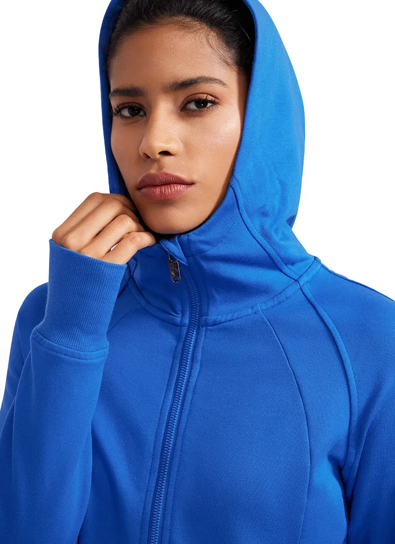 Amenity Cropped Full Zip Hoodies with Thumb Holes