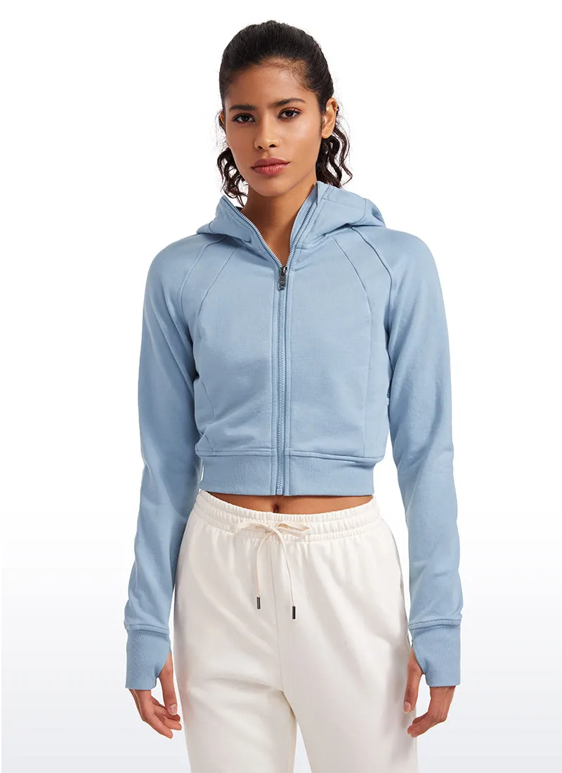 Amenity Cropped Full Zip Hoodies with Thumb Holes