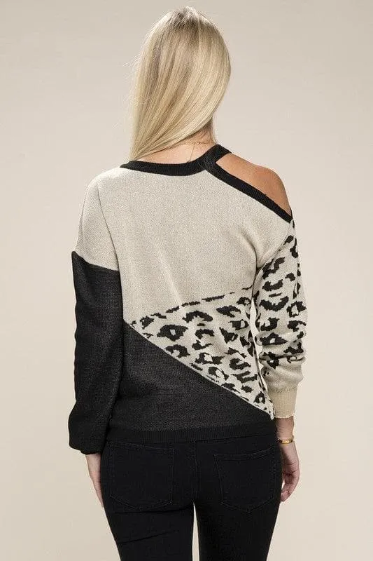 Andrea Leopard Print Color Block Sweater