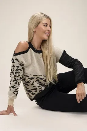 Andrea Leopard Print Color Block Sweater