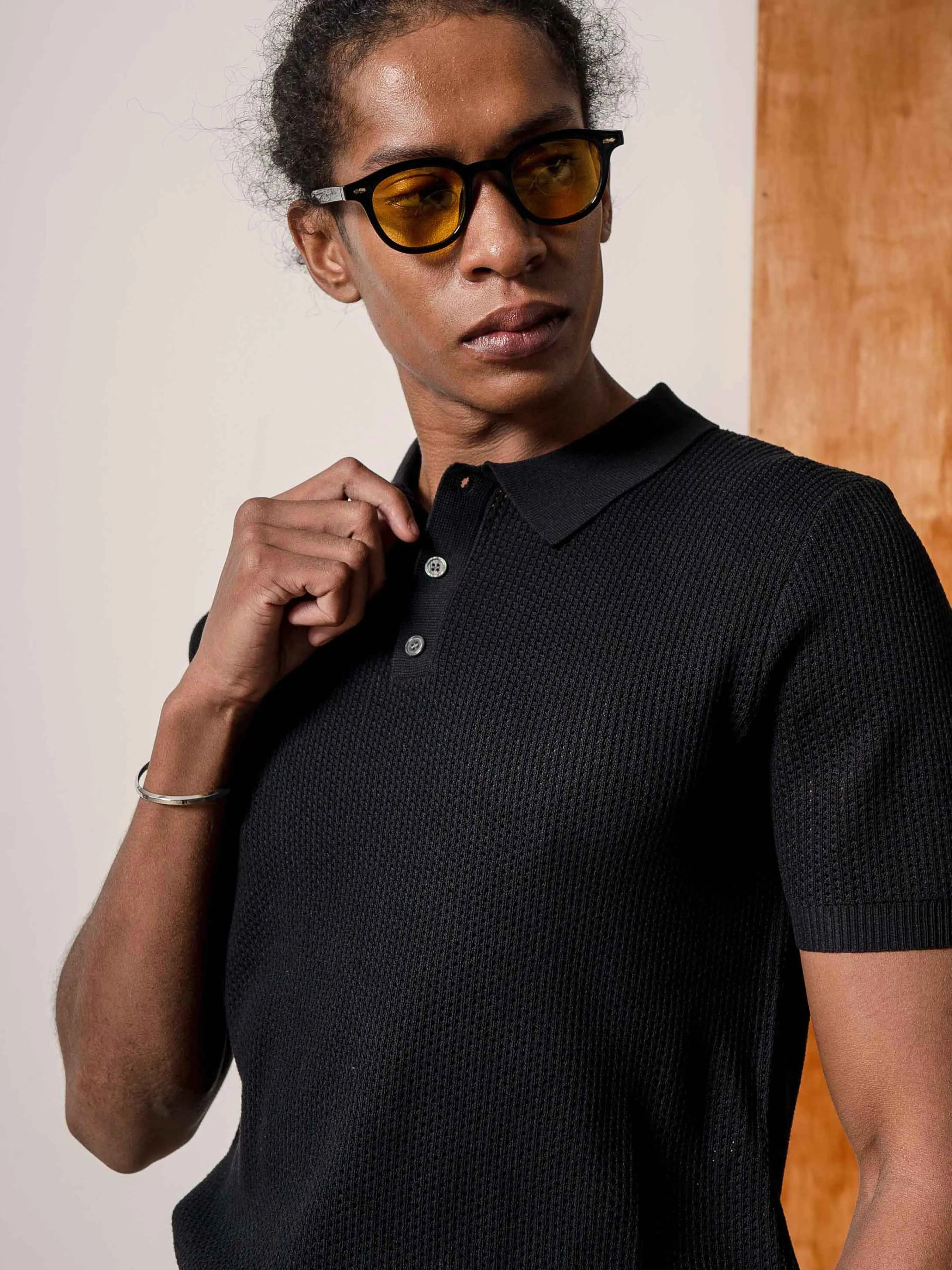 Antony Knit Polo Tee - Black