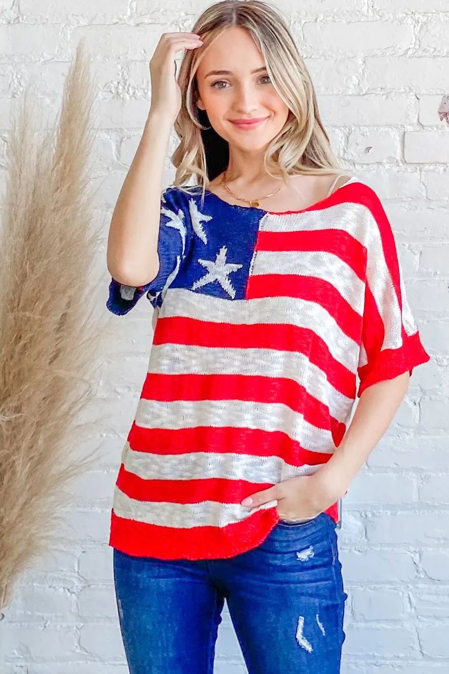 ATW American Flag Dolman Sleeve Sweater