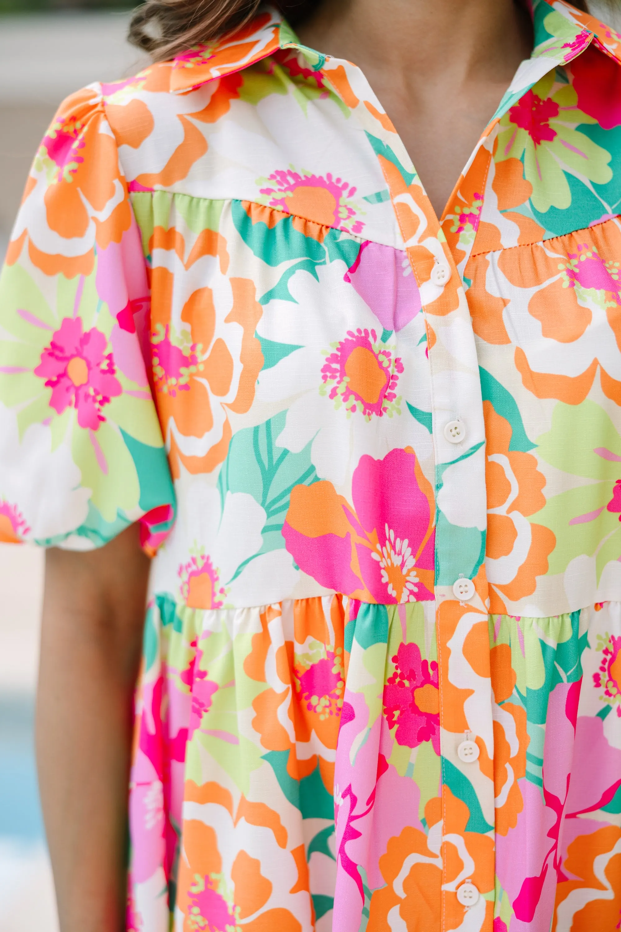 Back To Fun Orange Floral Babydoll Dress