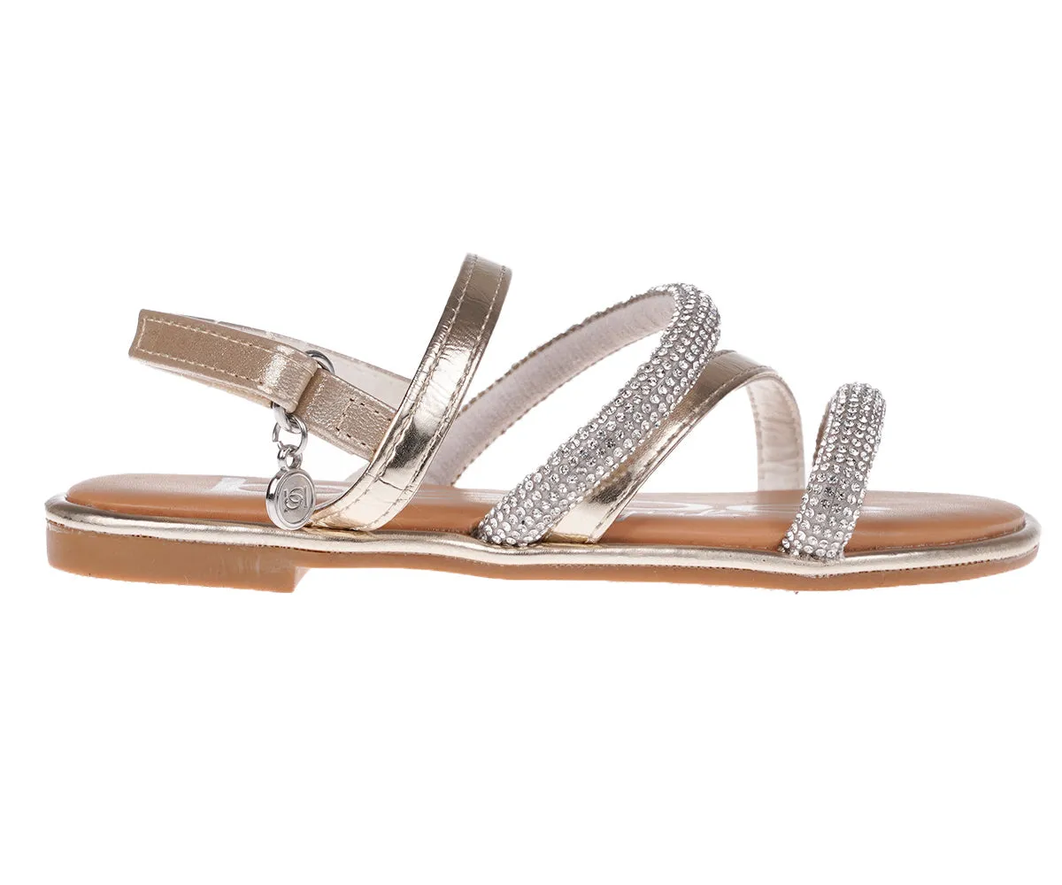 bebe Girl's Stylish Strappy Flat Sandals with Rhinestone Hardware - Flat Sandals for Little Kid/Big Kid