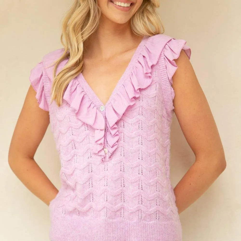 Beth Ruffle V Neck Sweater Top