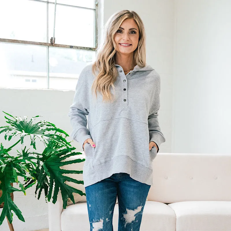 Bethany Oversized Henley Hoodie - Heather Gray