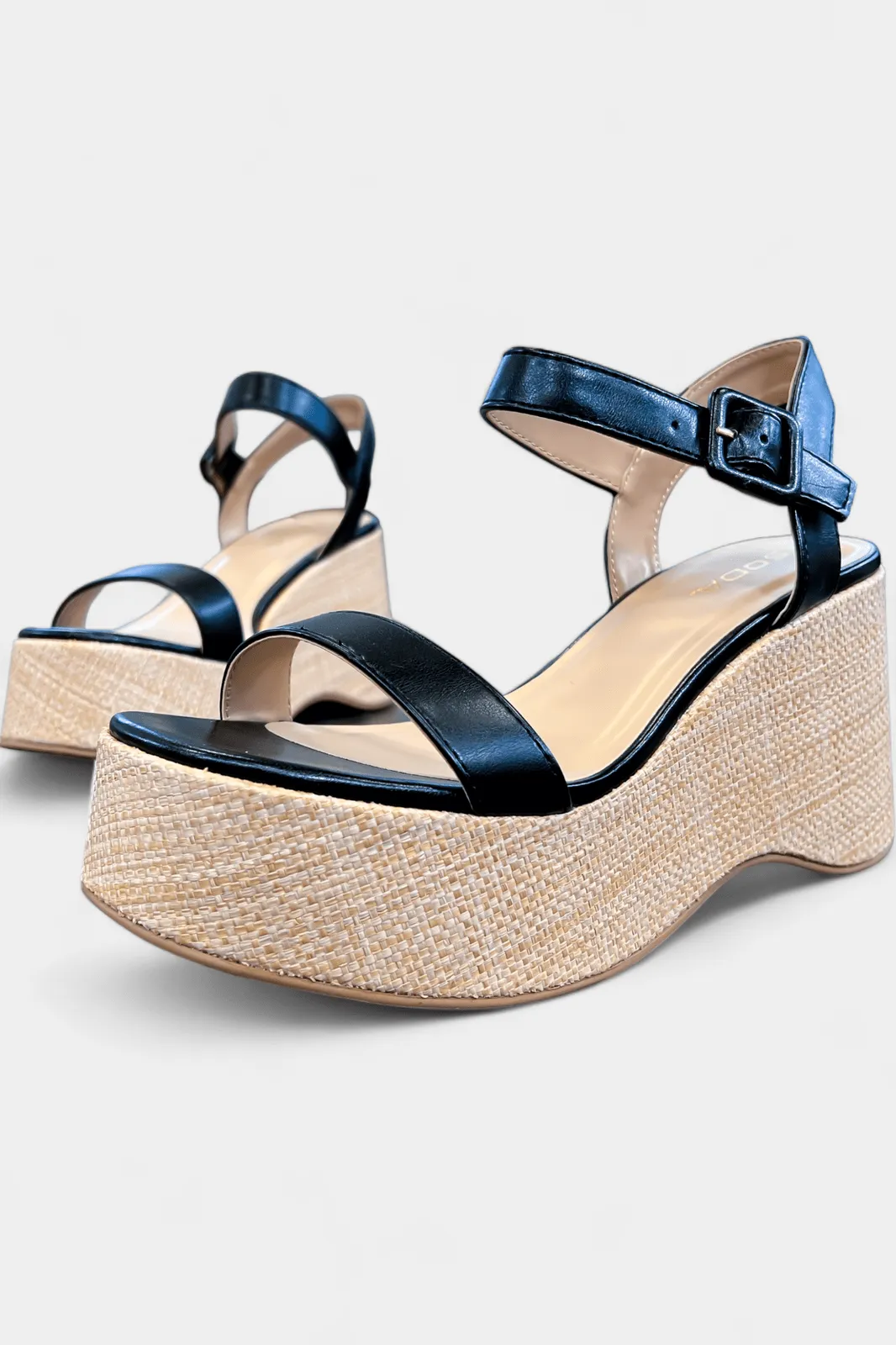 Black Spring Wedge Sandals