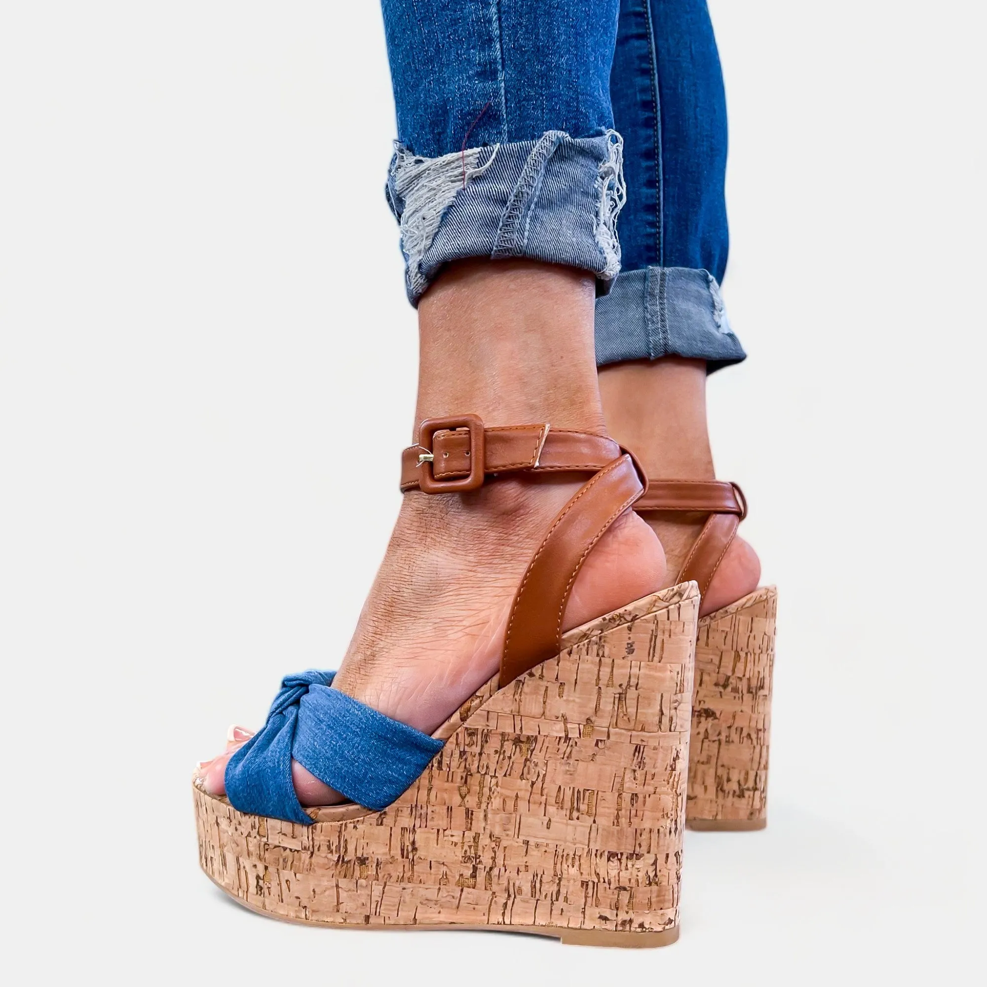 Blue Denim Wedge Platform Sandals