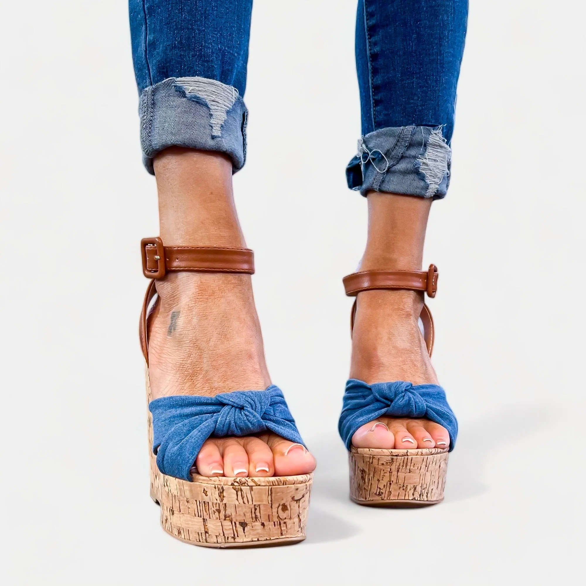 Blue Denim Wedge Platform Sandals