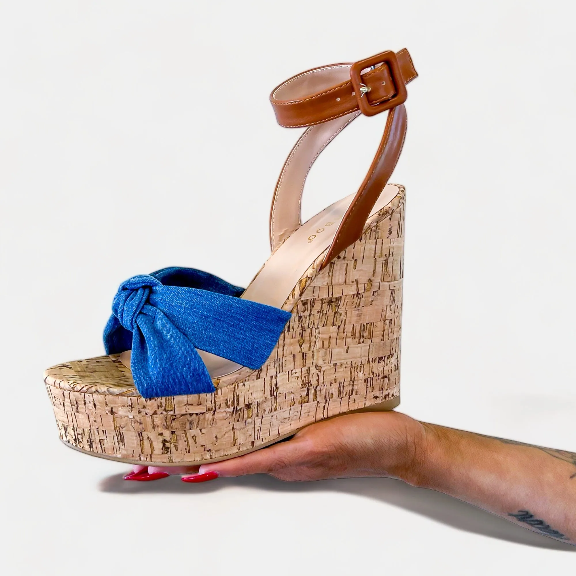 Blue Denim Wedge Platform Sandals