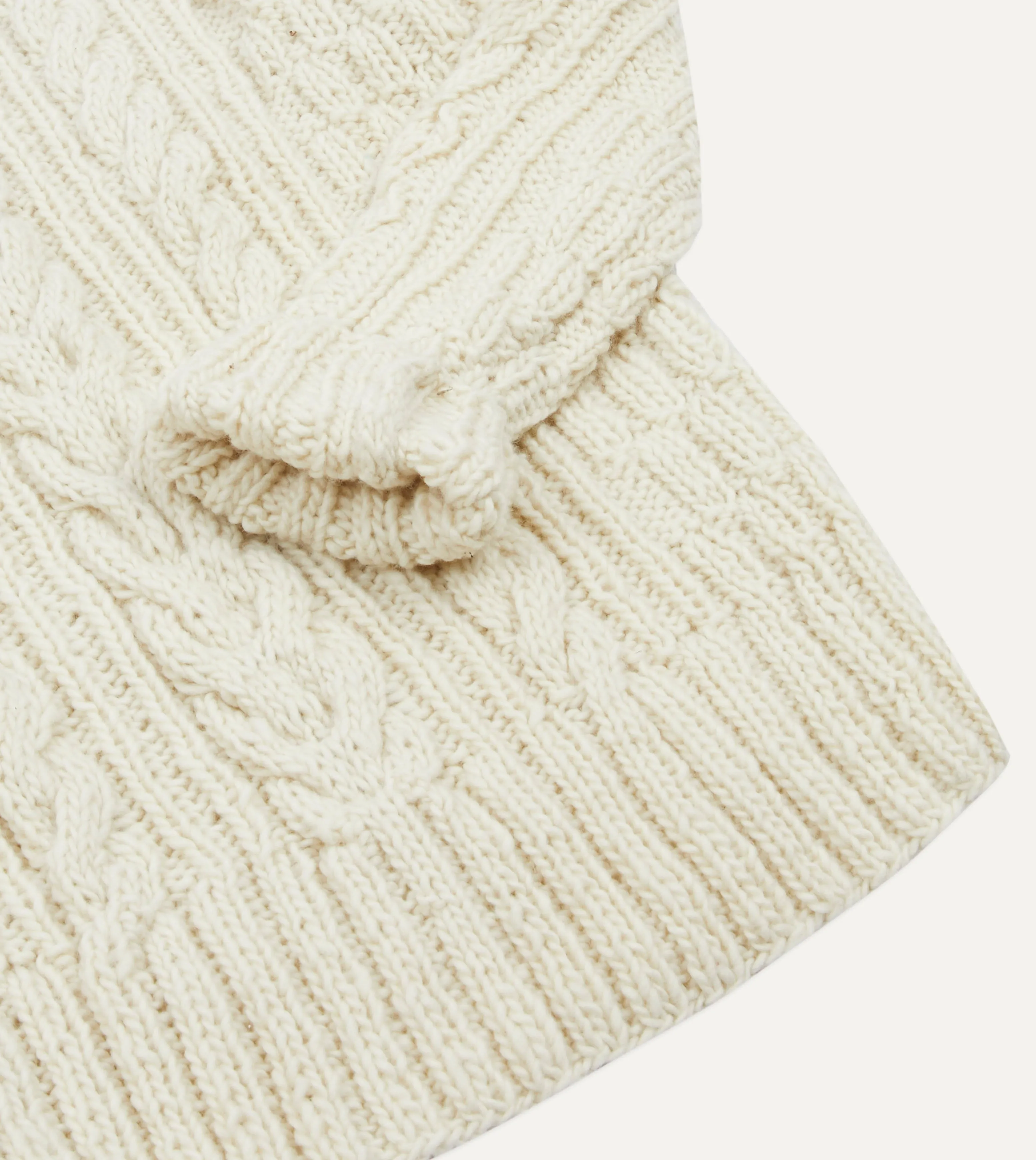 Sure! Here’s an optimized title for the product:

Drakes Ecru Cable Knit Merino Wool Jumper - Luxurious Softness & Classic Style

This title includes modifiers that highlight the products material, color, and key features, making it more appealing to potential buyers.