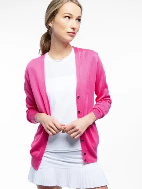 Classic V Neck Cardigan Sweater - Pink Rose