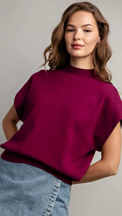 Claudia Mock Neck Sweater Vest in Plum