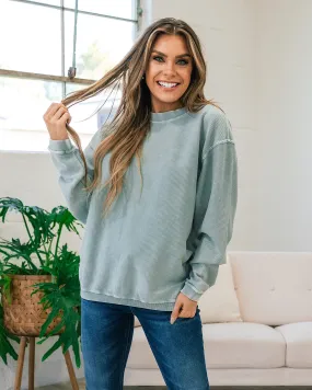 Corded Mineral Wash Sweatshirt - Dusty Teal