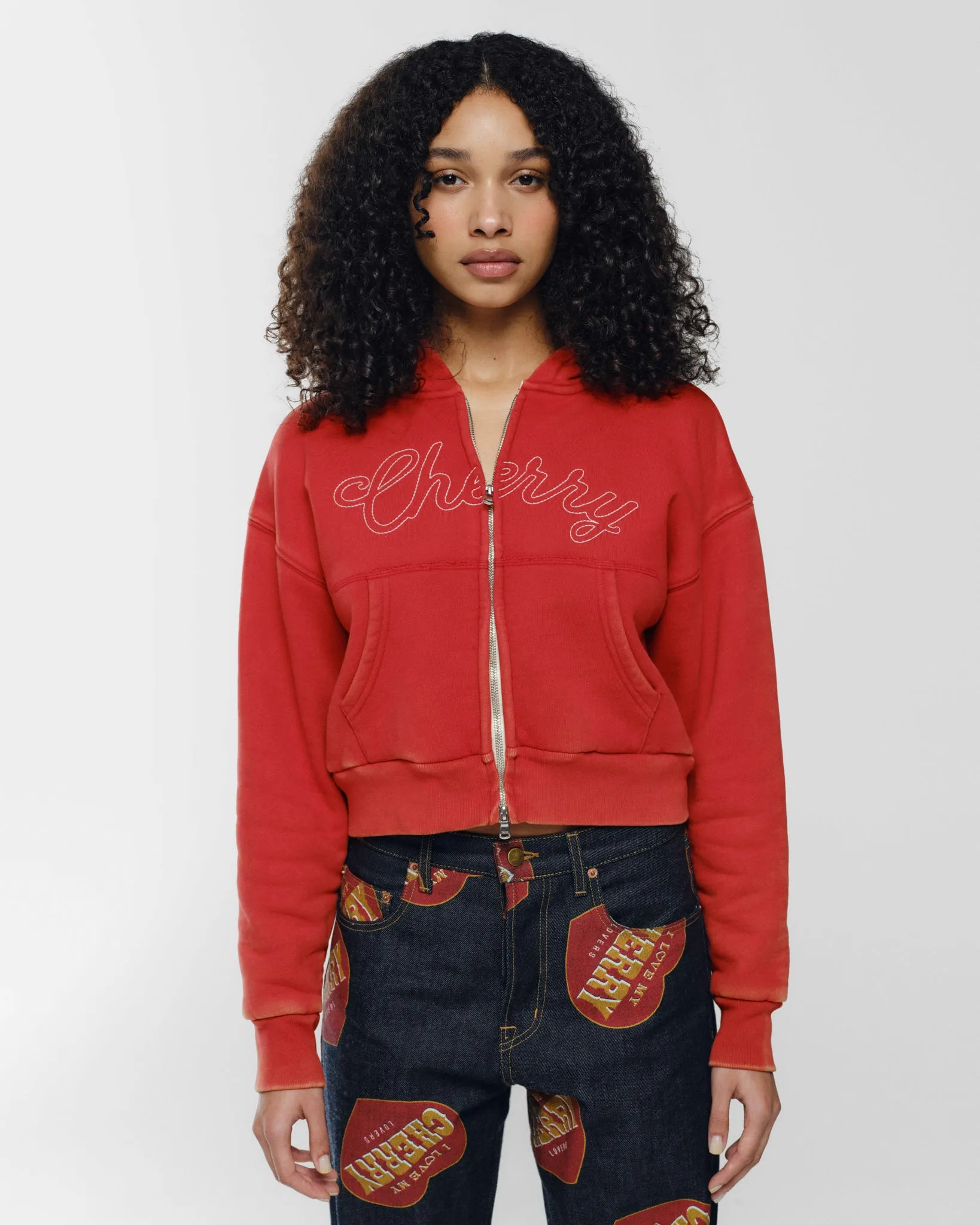 Cropped Thermal Zip-Up (Vintage Red)