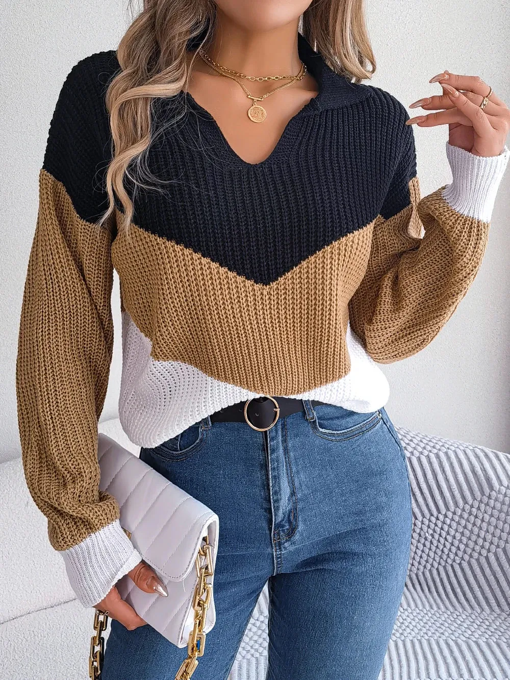 deanwangkt Color Lantern Long Sleeve Knitted Sweater Women Casual Pullovers Autumn Winter