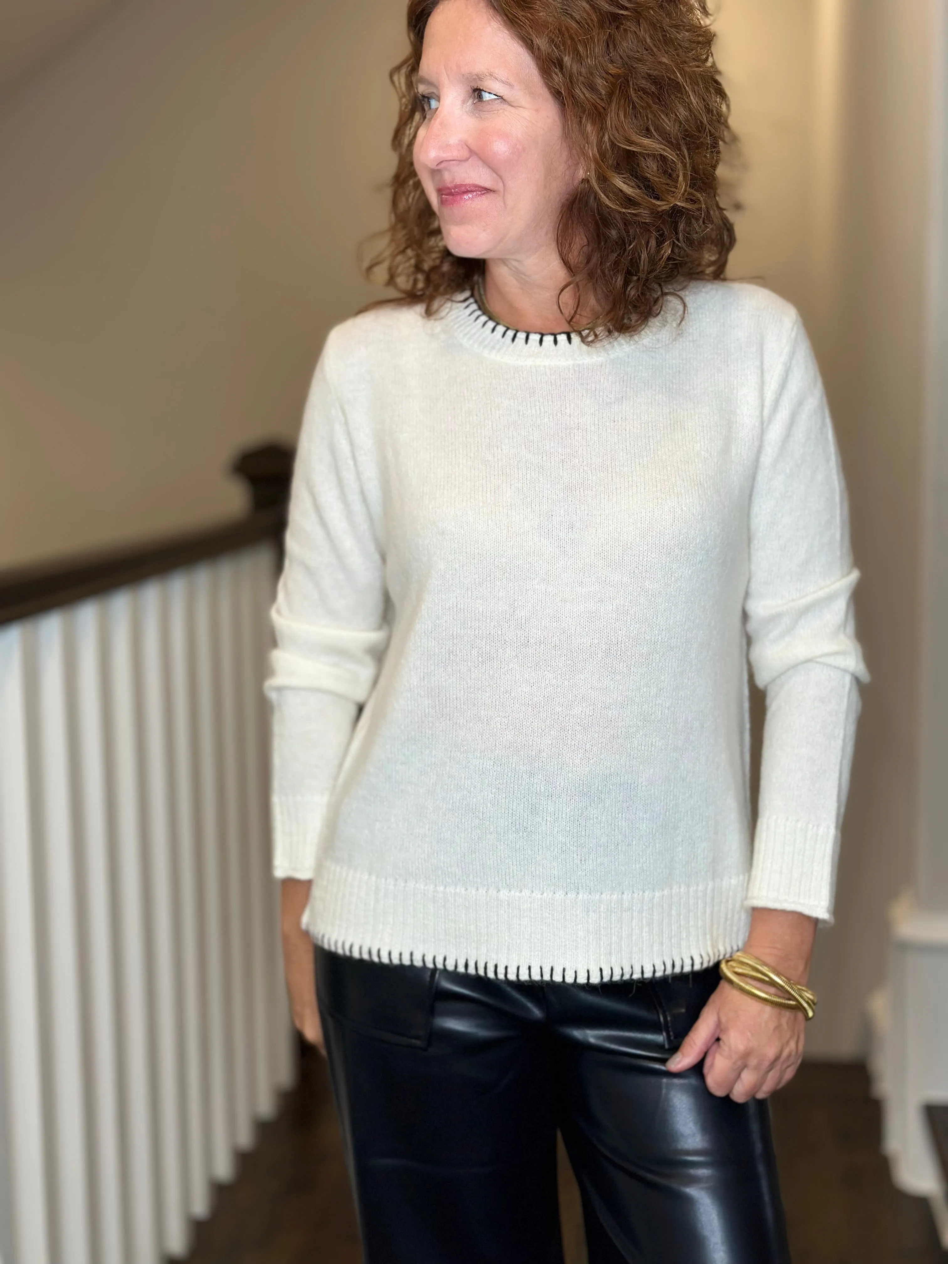 Dylan Everyday Blanket Stitch Sweater in White