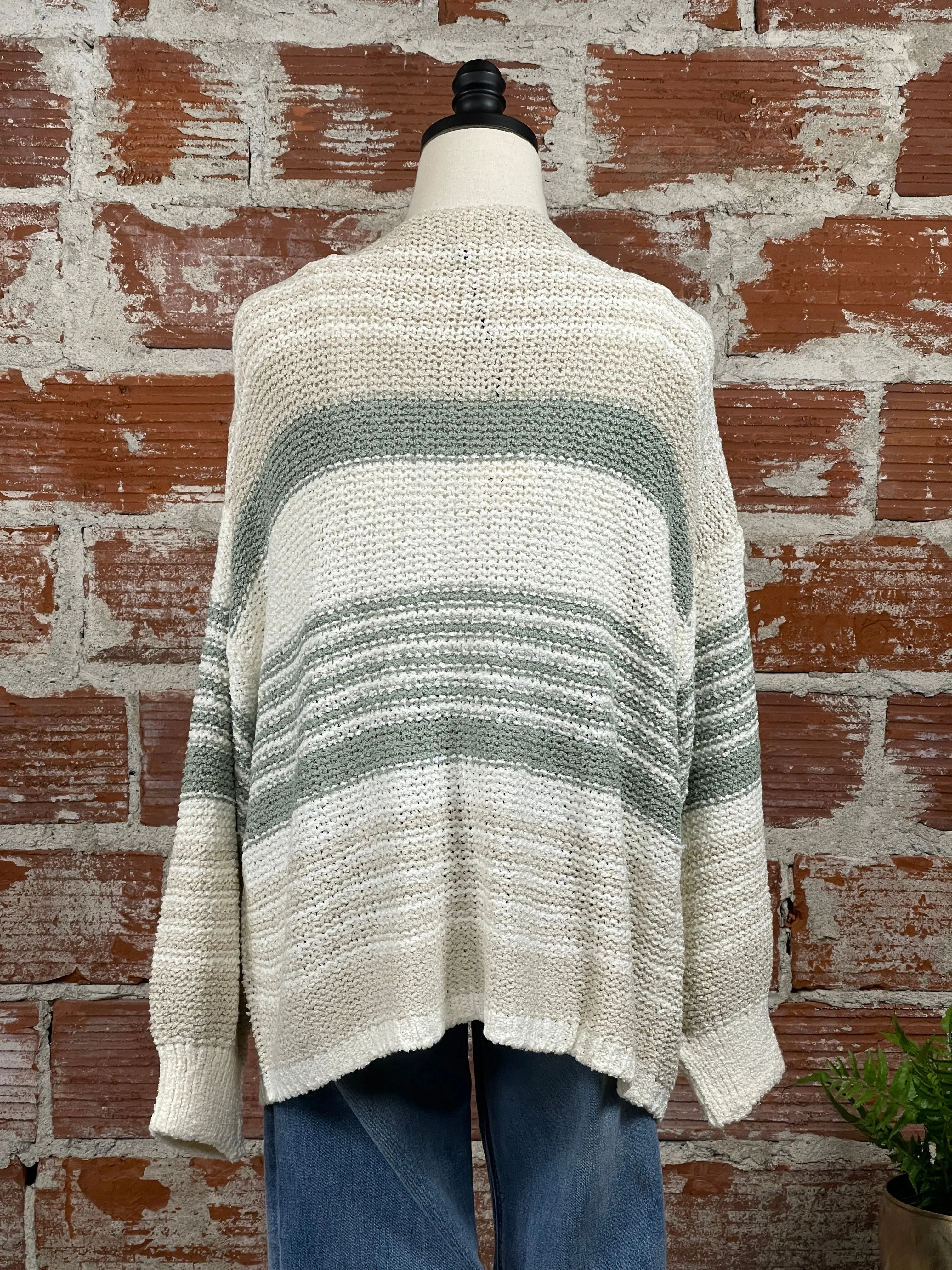 Elan Open Front Cardi in Natural and Sage