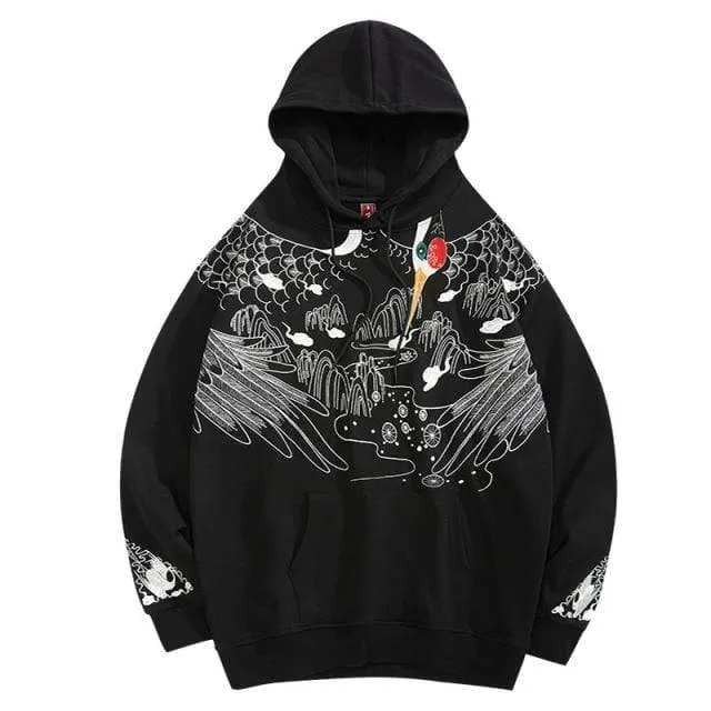 Embroidered Crane Hoodie