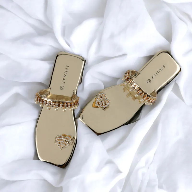 Fancy Kolhapuri Pearl Design Flat Toe Ring Toe Sandals