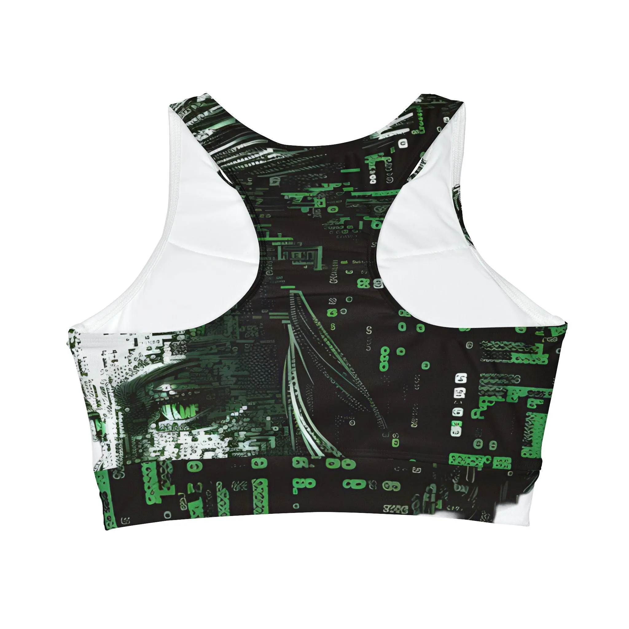 Fierce Digital Green Eyed Beautiful Woman in the style of Ansi / Ascii Art - For Her High Neck Crop Top Sublimation All Over Print  (AOP)