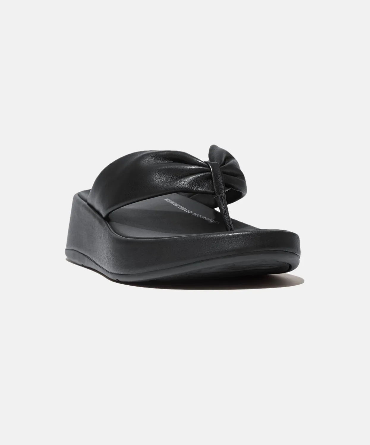 FitFlop F-Mode Leather Twist Flatform Toe Post Sandal Black