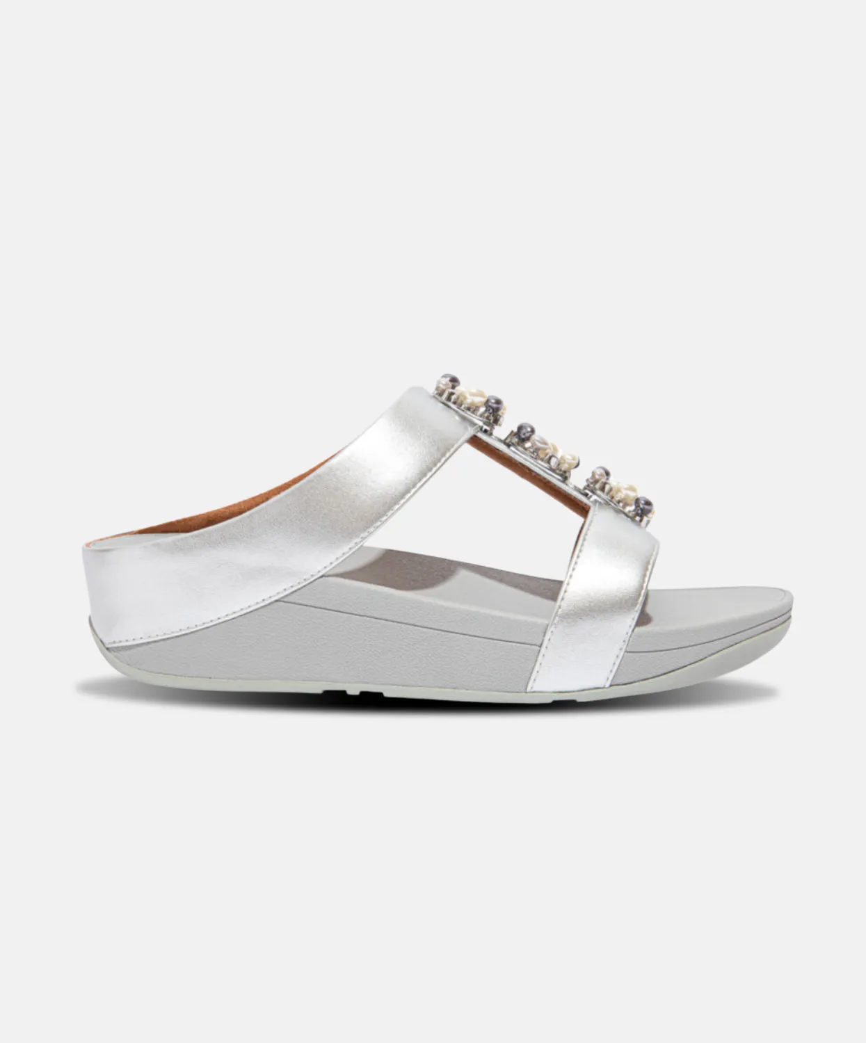 FitFlop Fino Pearl-Chain Slides Silver