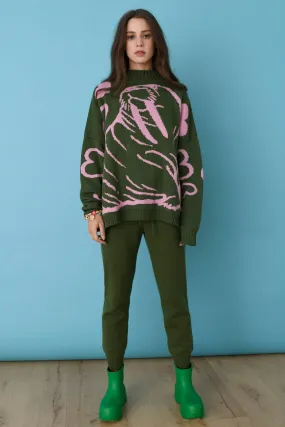 Green/Pink Unisex Reversible Walrus Mock Neck