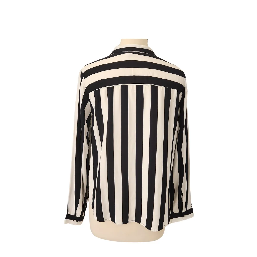 H&M Navy & White Striped Collared Shirt | Pre Loved |