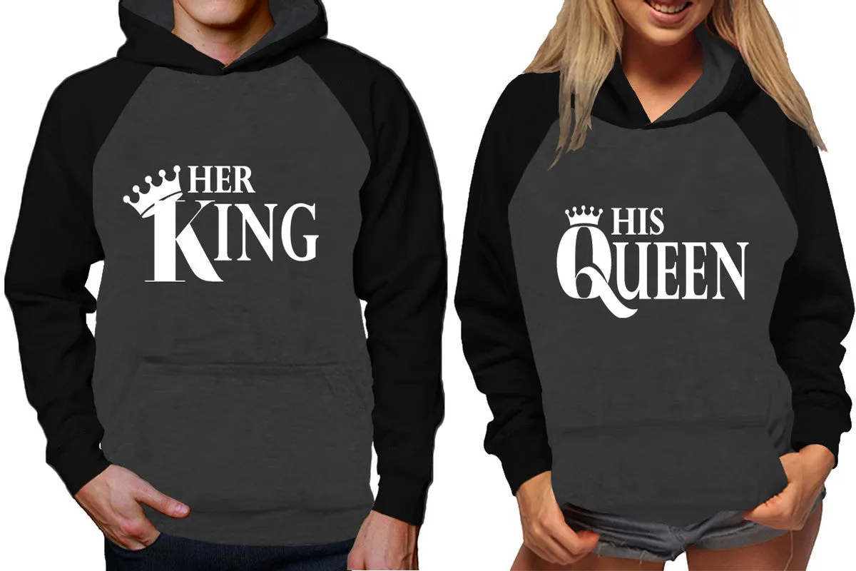 Her King His Queen Couple Matching Hoodies, Matching Contrast Raglan Hoodies