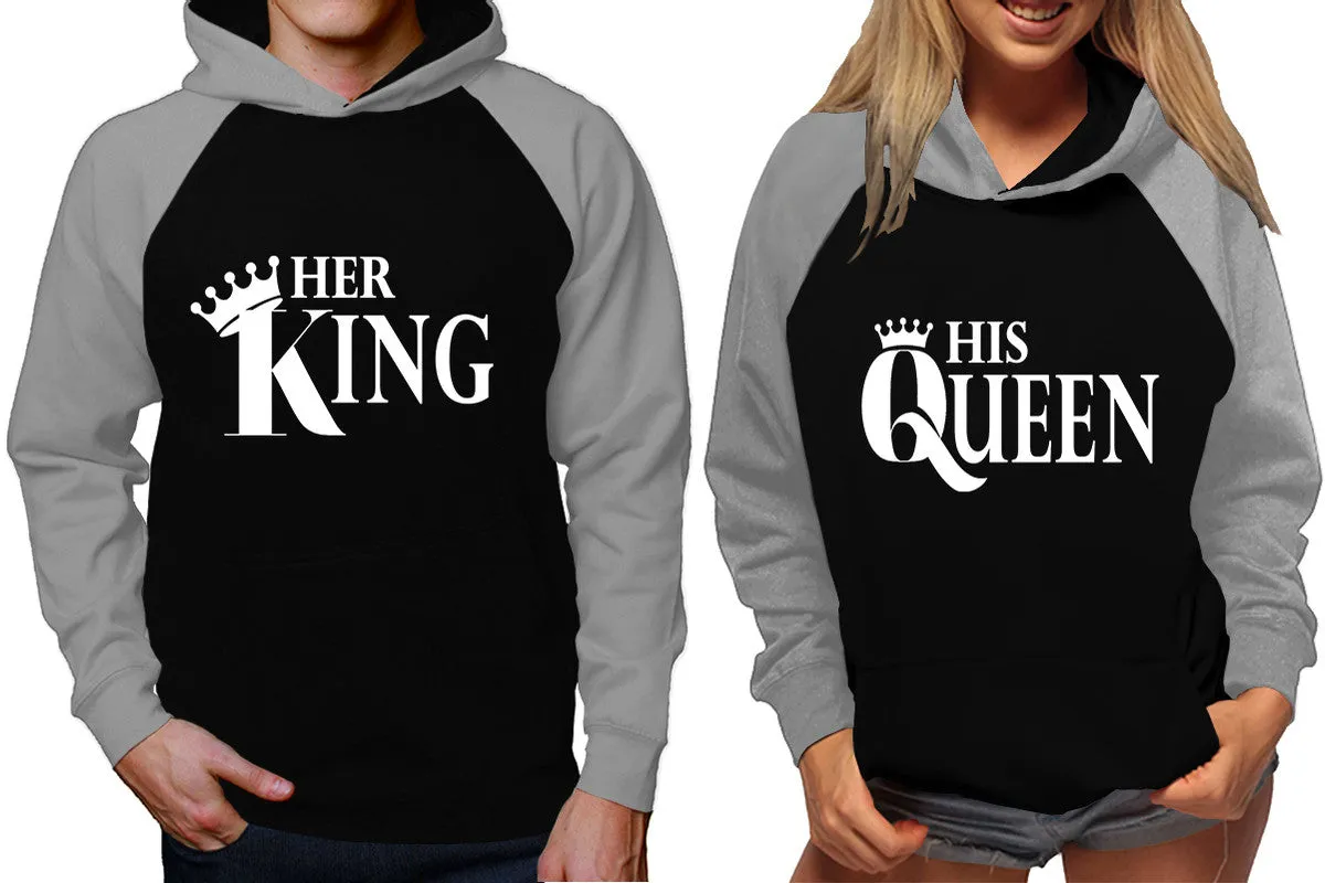 Her King His Queen Couple Matching Hoodies, Matching Contrast Raglan Hoodies