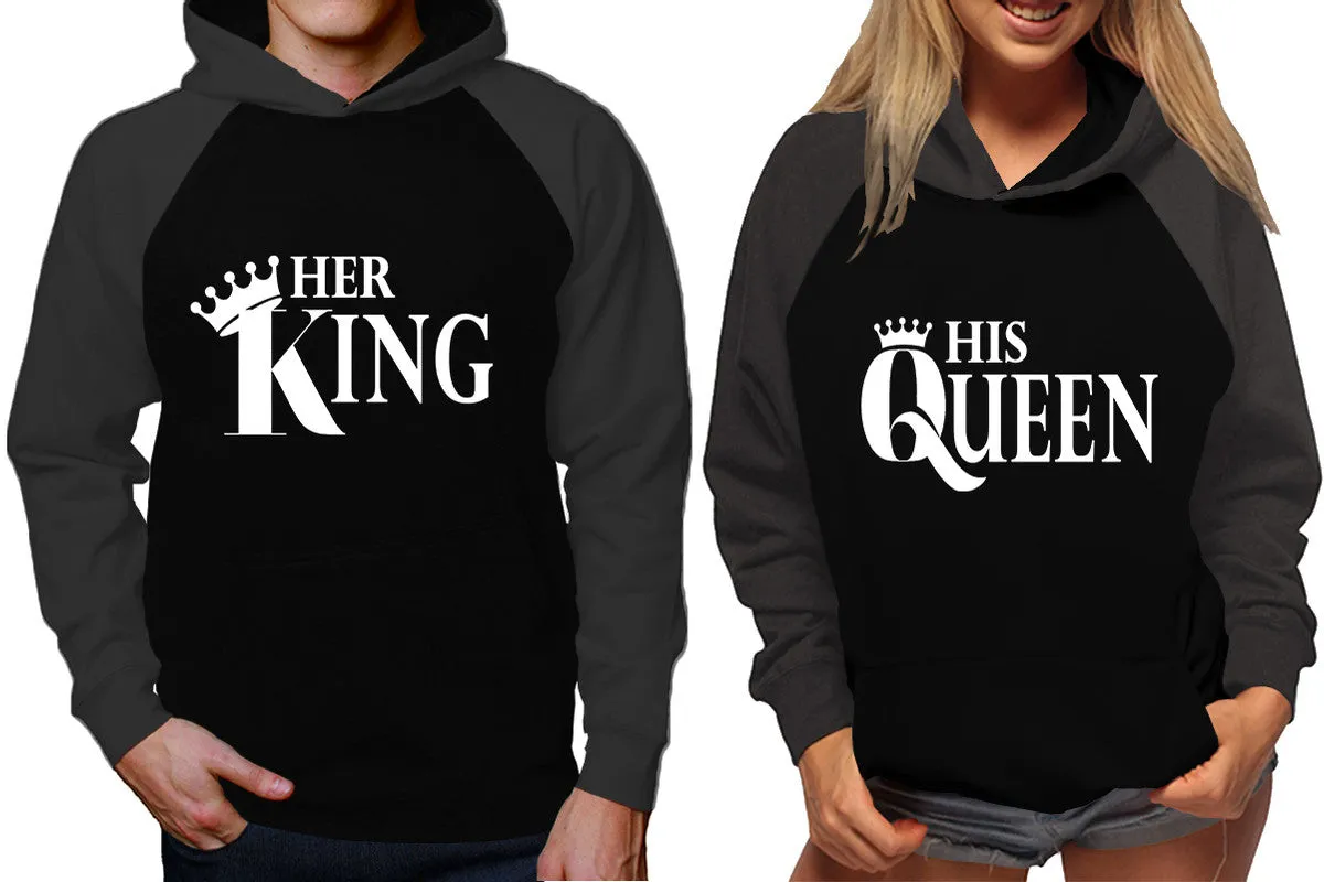 Her King His Queen Couple Matching Hoodies, Matching Contrast Raglan Hoodies