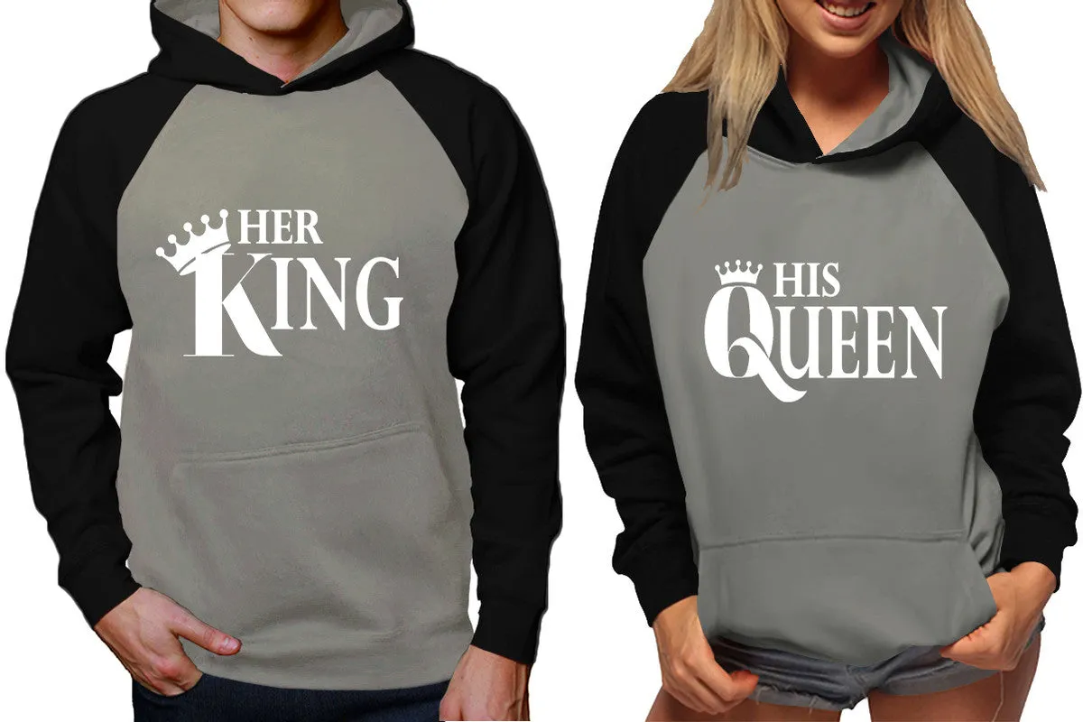 Her King His Queen Couple Matching Hoodies, Matching Contrast Raglan Hoodies