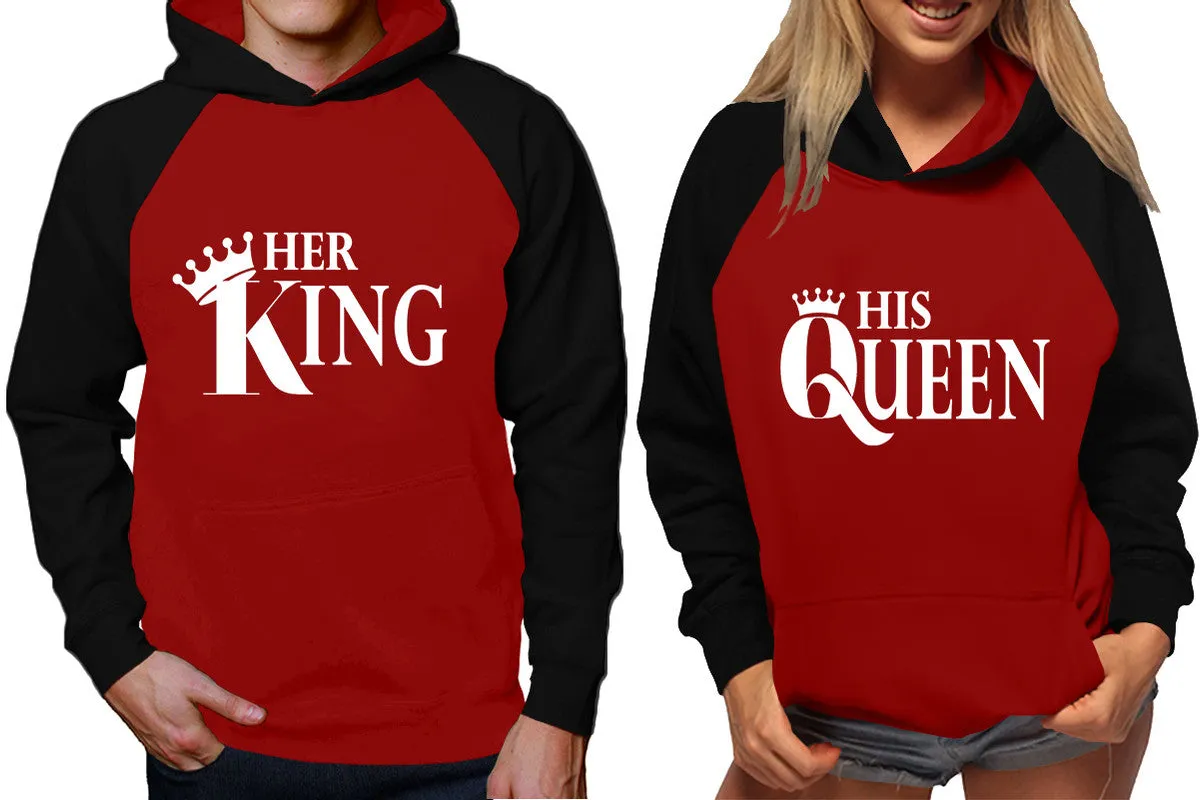 Her King His Queen Couple Matching Hoodies, Matching Contrast Raglan Hoodies