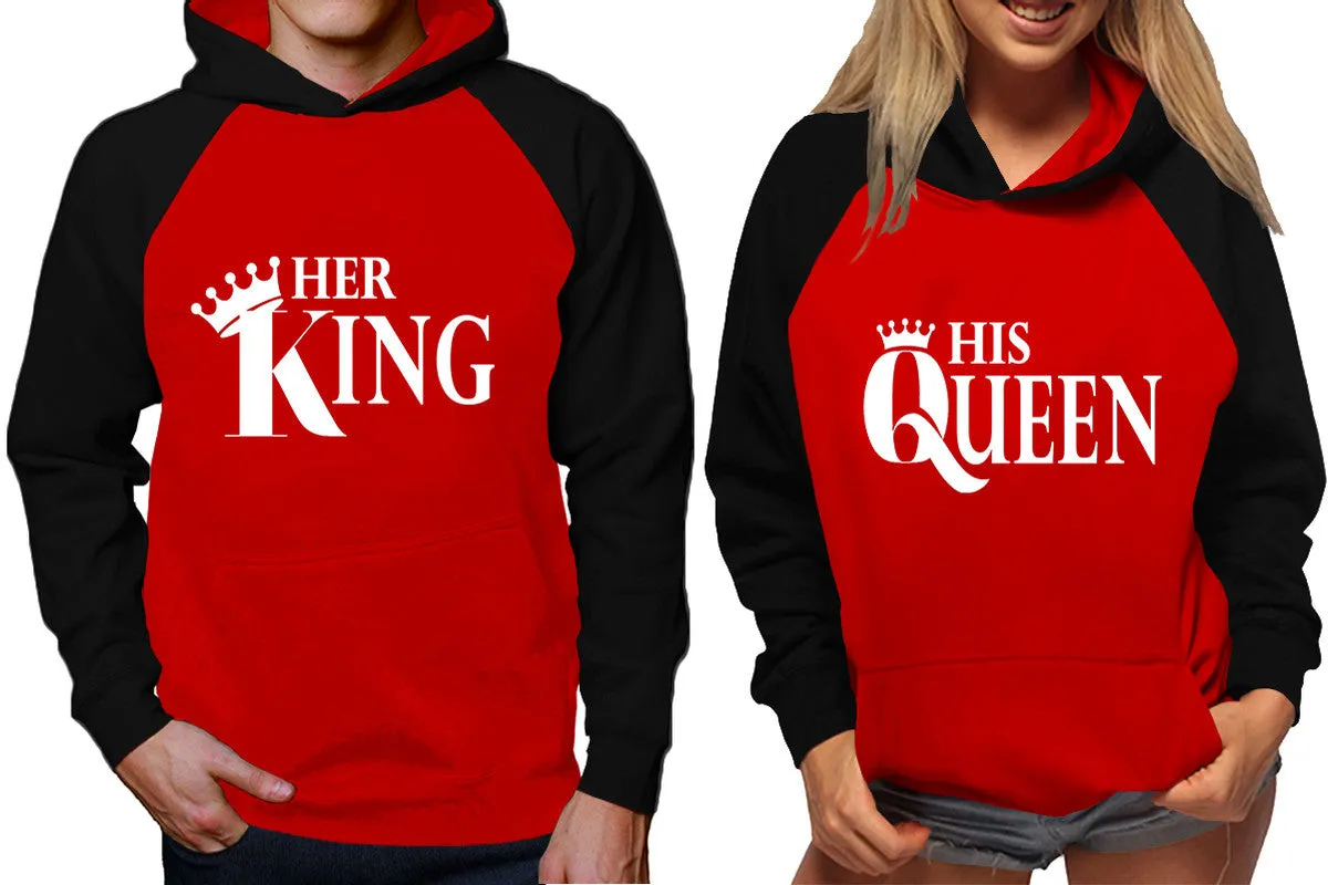 Her King His Queen Couple Matching Hoodies, Matching Contrast Raglan Hoodies