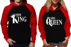 Her King His Queen Couple Matching Hoodies, Matching Contrast Raglan Hoodies