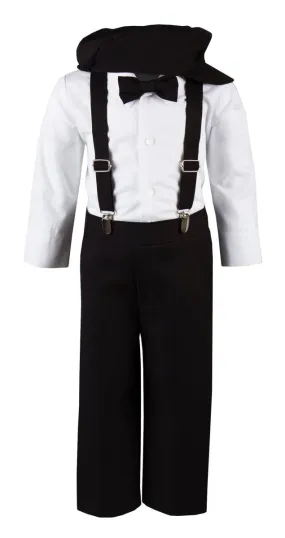 Kids Colored Suspender Pant Set with Pageboy Cap and Bow Tie