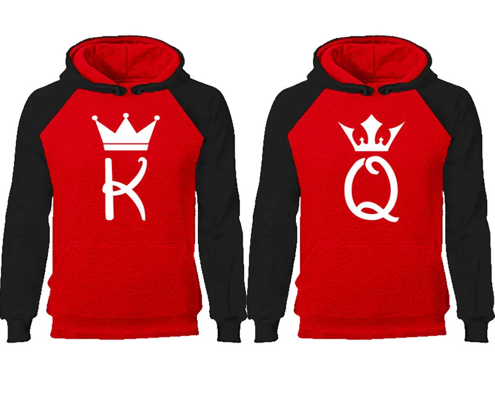 King and Queen Couple Matching Raglan Hoodies, K and Q Contrast Hoodies