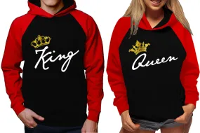 King Queen Couple Matching Contrast Raglan Hoodies