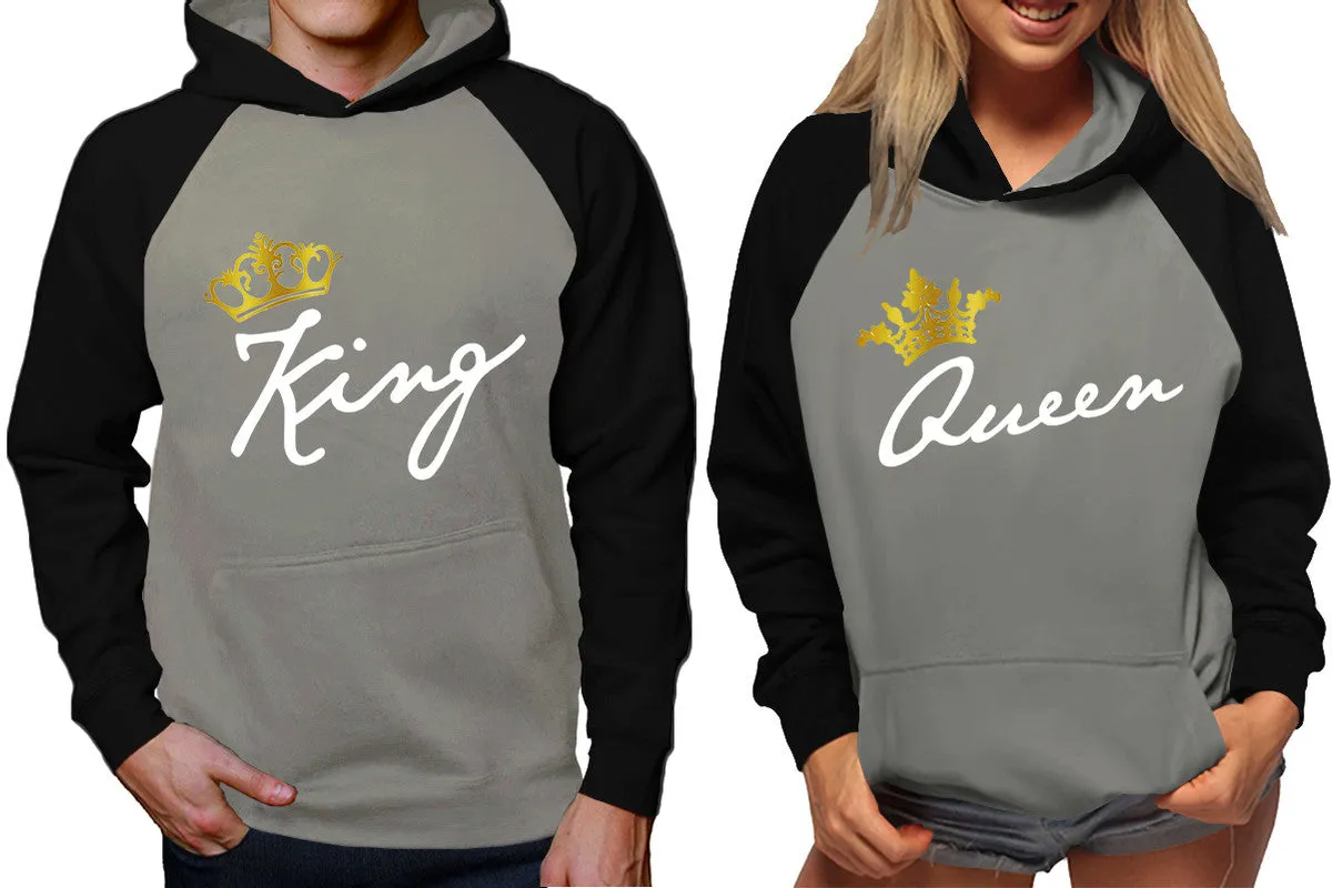 King Queen Couple Matching Contrast Raglan Hoodies